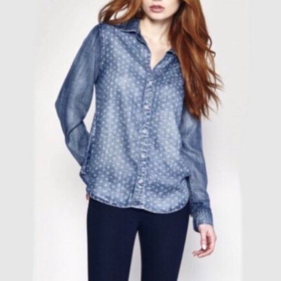 Anthropologie Cloth & Stone Dot-Dash Chambray Button-Up Shirt size Small - Picture 1 of 14